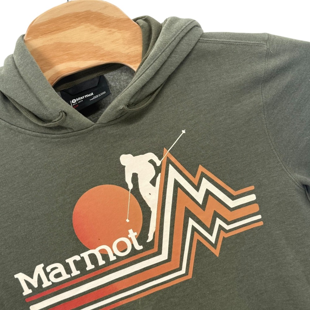 Marmot Graphic Hoodie Pullover Skiing Design Outdoors Small Retro Gorpcore Comfy